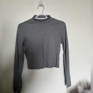 Garage Gray Ribbed Long Sleeve Crop Top